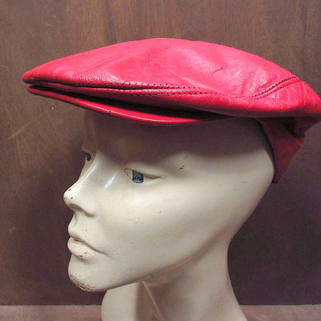 ビンテージ70’s●レザーハンチング帽赤size M●220105s5-m-cp-htg 1970sレッド帽子キャップメンズ2wayキャスケット