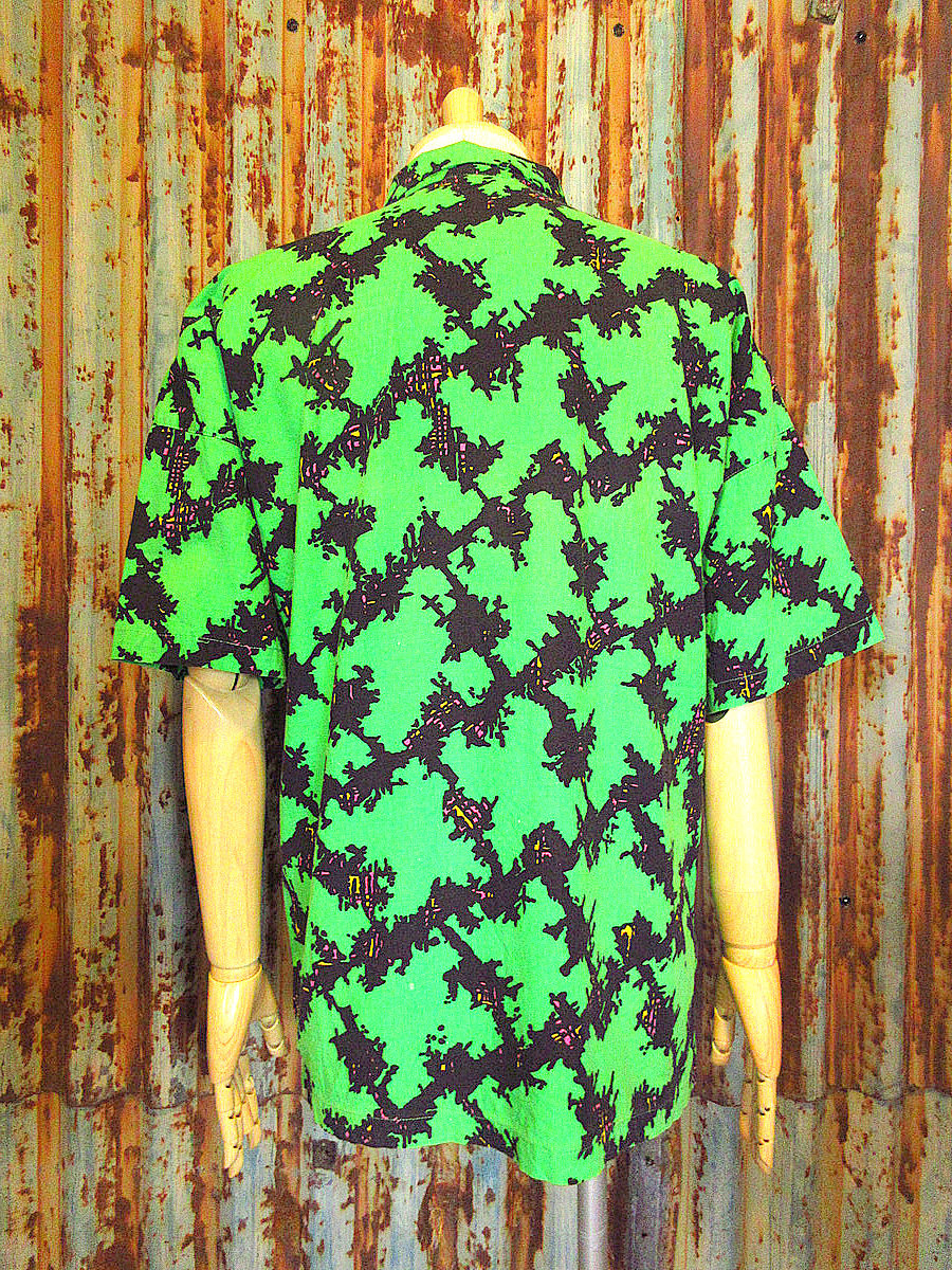 1980'sヴィンテージOceanpacificオーシャンパシフィック総柄シャツ ビンテージ80's○Ocean Pacific コットン総柄半袖シャツ黄緑