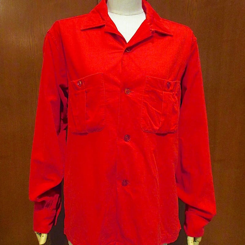 ヴィンテージ　1960s sears コーデュロイシャツ オープンカラー ビンテージ60's○SEARSコーデュロイループカラーシャツ赤size M