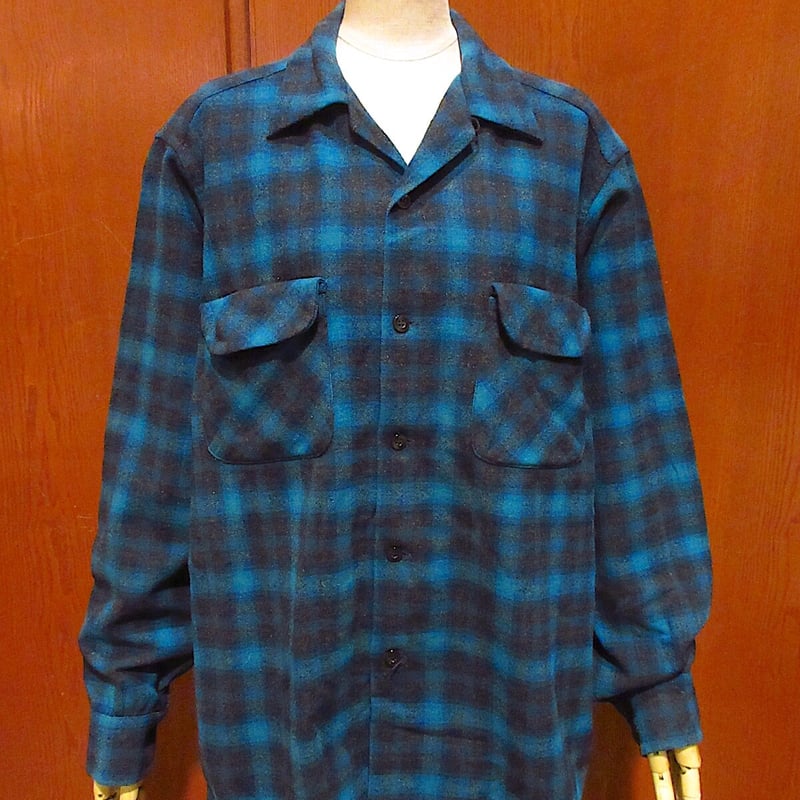 60s Pendleton オンブレ　ブルーブラックシャドーチェック 60S PENDLETON オンブレ シャドー ボードシャツ ペンドルトン 青 60s