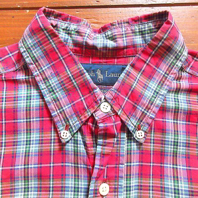 ラルフローレン　ボタンダウンシャツ 裏地チェック Ralph Laurenコットンチェックボタンダウンシャツsize M