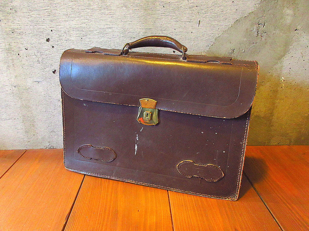 ビンテージ40's50's○ミリタリーレザーブリーフケース茶○231202k8-bag