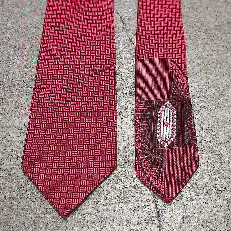 ビンテージ60's○DEADSTOCK Ambassador刺繍入りネクタイ赤