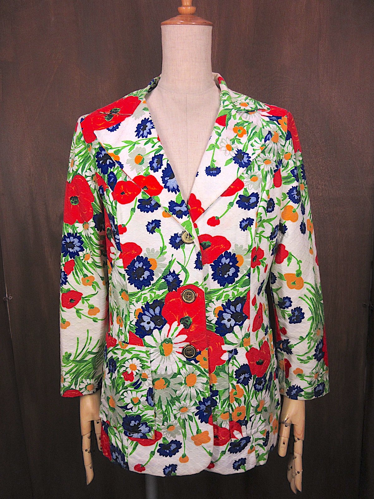 ビンテージ70's○レディース花柄3Bテーラードジャケット○250307z4-w