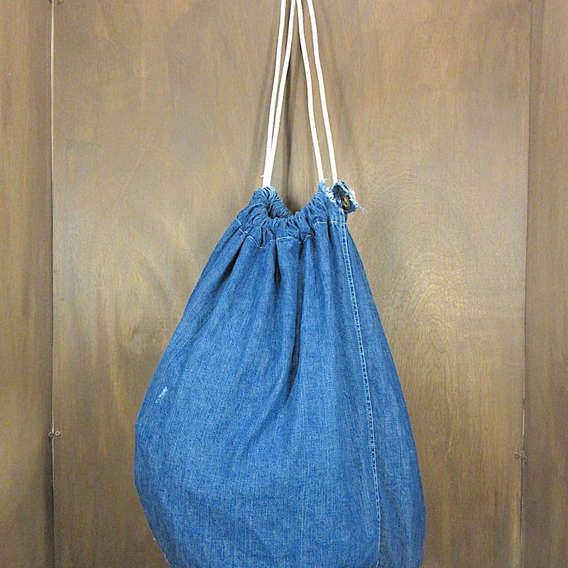 雑貨 古着 40s 米軍 濃紺 デニム 巾着型 ランドリー バッグ 中型 古着