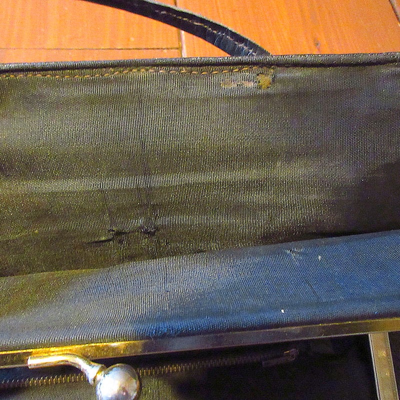 ビンテージ40's○レザーがま口ハンドバッグ黒○250224j4-bag-hnd古着