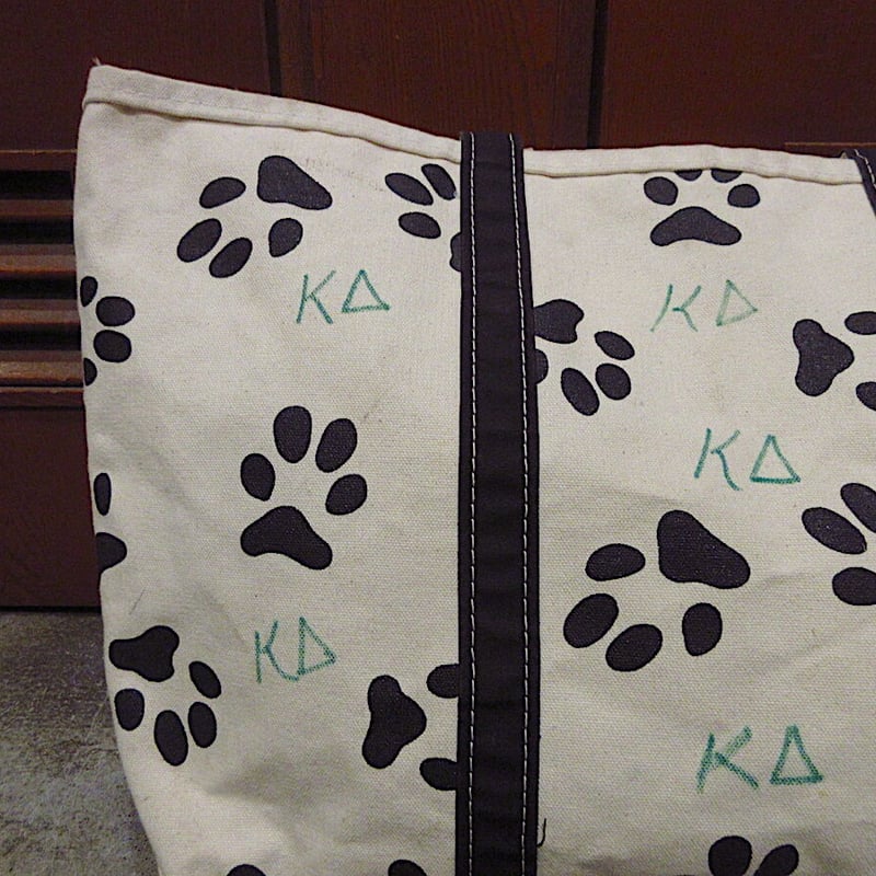 ビンテージ90's○L.L.Bean犬足跡柄キャンバストートバッグ黒×白sizeL