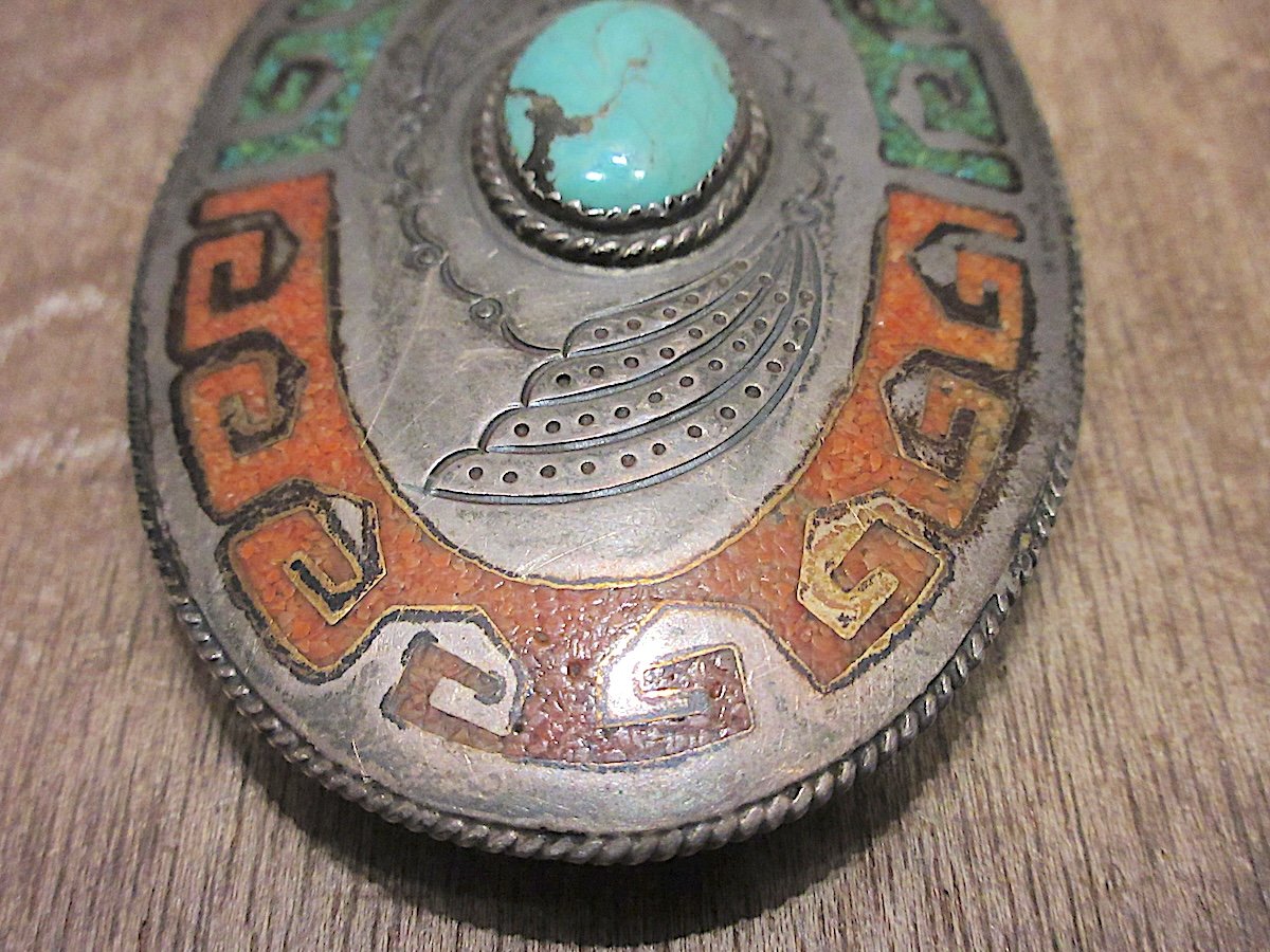 ビンテージ○ターコイズシルバーバックル○250622z3-otaccメキシカン