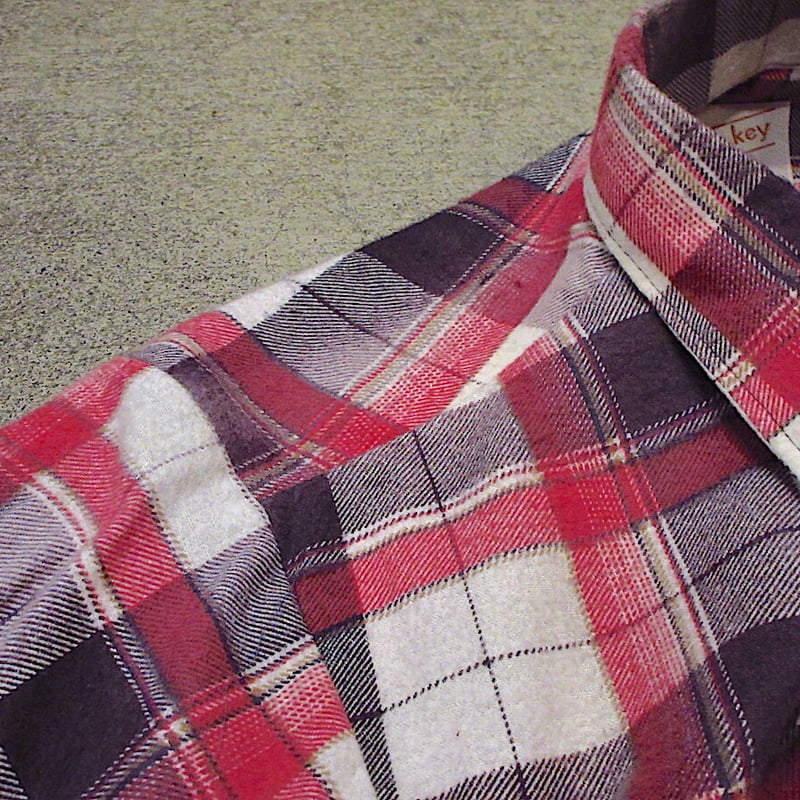 70'sビンテージ古着！アメリカ製 golden key チェック柄 ネルシャツ ビンテージ70's○DEADSTOCK golden keyチェックプリントネルシャツsize