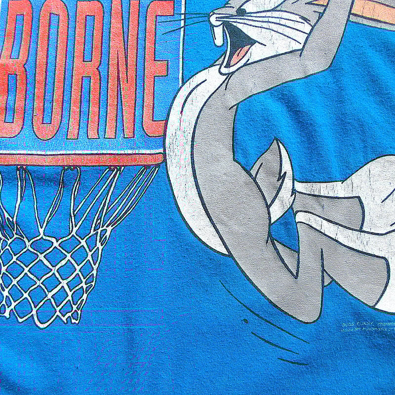 ビンテージ90's○BUGS BUNNY HARE-BORNEバスケプリントTシャツ 水色 s
