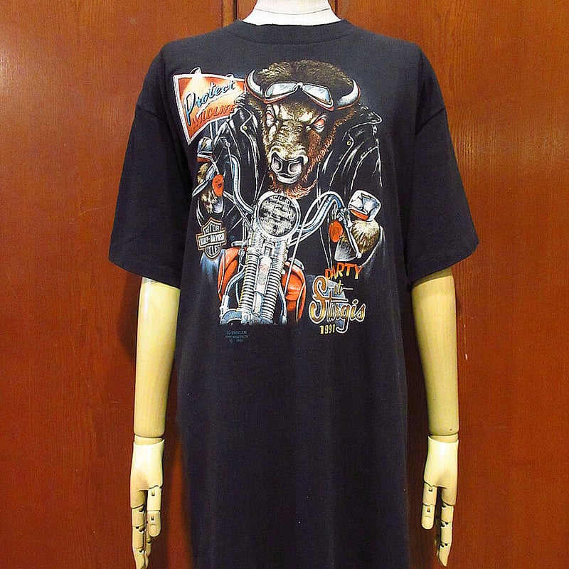 ビンテージ90's○3D EMBLEM HARLEY-DAVIDSONプリントTシャツ黒siz