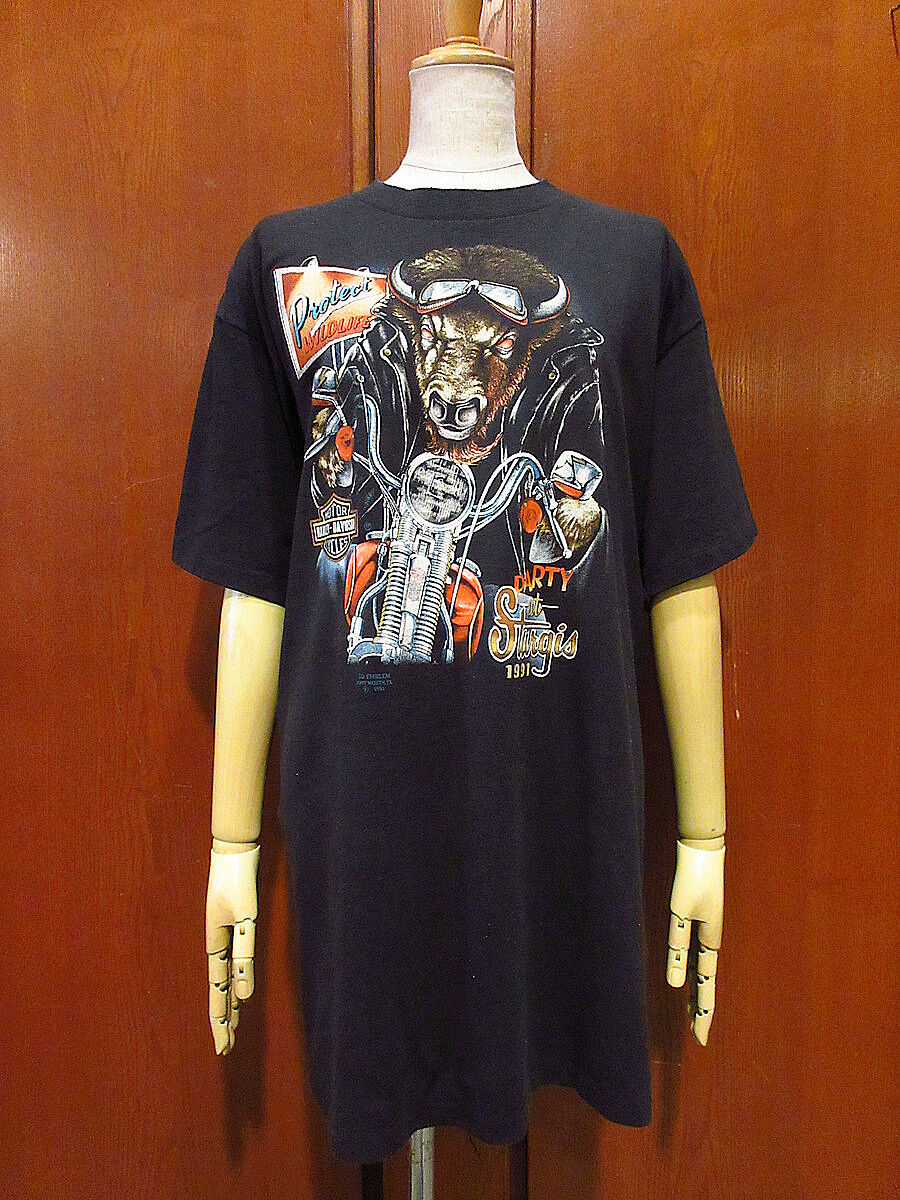 ビンテージ90's○3D EMBLEM HARLEY-DAVIDSONプリントTシャツ黒siz