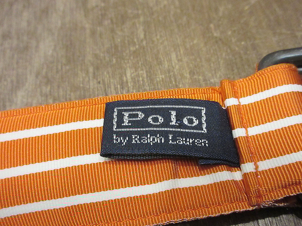レアカラー◎90s Ralph Lauren レザーベルト　vintage ビンテージ90's○Polo by Ralph Laurenボーダーベルト橙