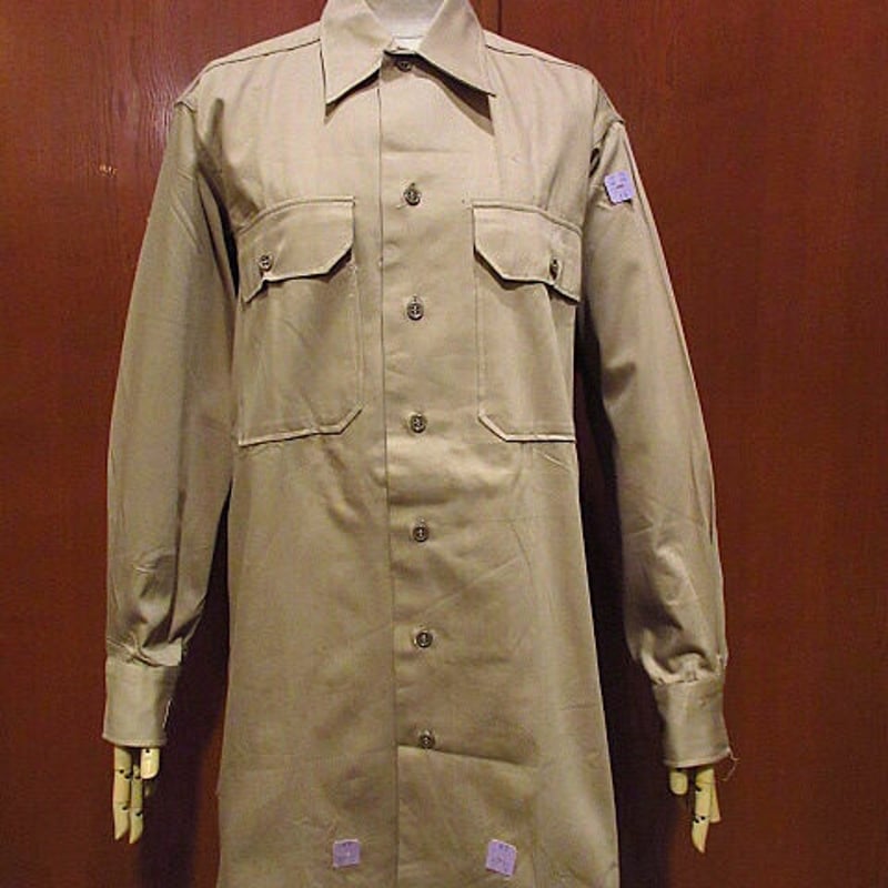 ビンテージ40's○DEADSTOCK U.S.ARMYチノクロスガスフラップシャツsize