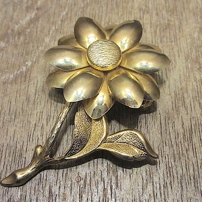 ビンテージ60's70's○フラワーブローチゴールド○251124z6-brc花レトロ