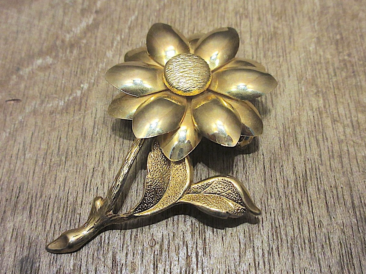 ビンテージ60's70's○フラワーブローチゴールド○251124z6-brc花レトロ