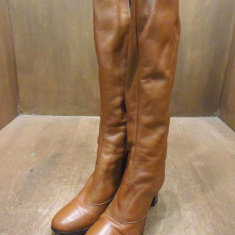 ビンテージ70's○レディースサイドジップロングブーツ茶size 6M ビンテージ70's○レディースサイドジップロングブーツ茶size 6M