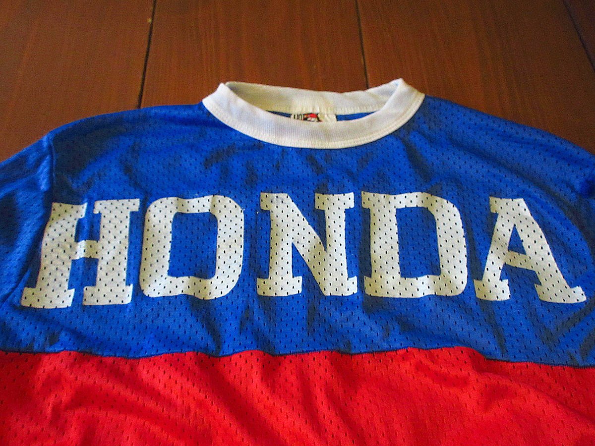 【最終価格】70年代ビンテージ HONDA モトクロスジャージ （半袖） ビンテージ70's○HONDAトリコロールモトクロスジャージ赤×青×白