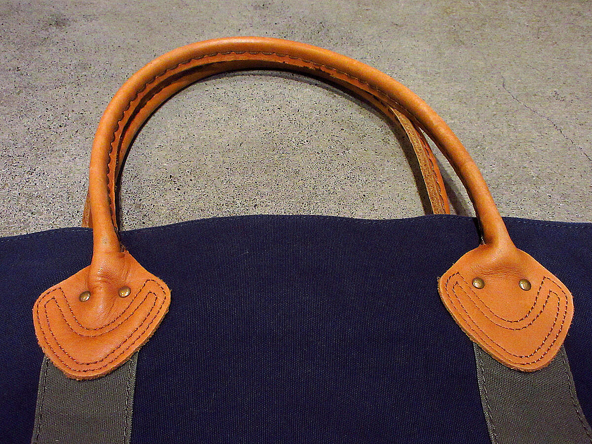 L.L.Bean○レザーハンドル裏地チェックキャンバストートバッグsize L 