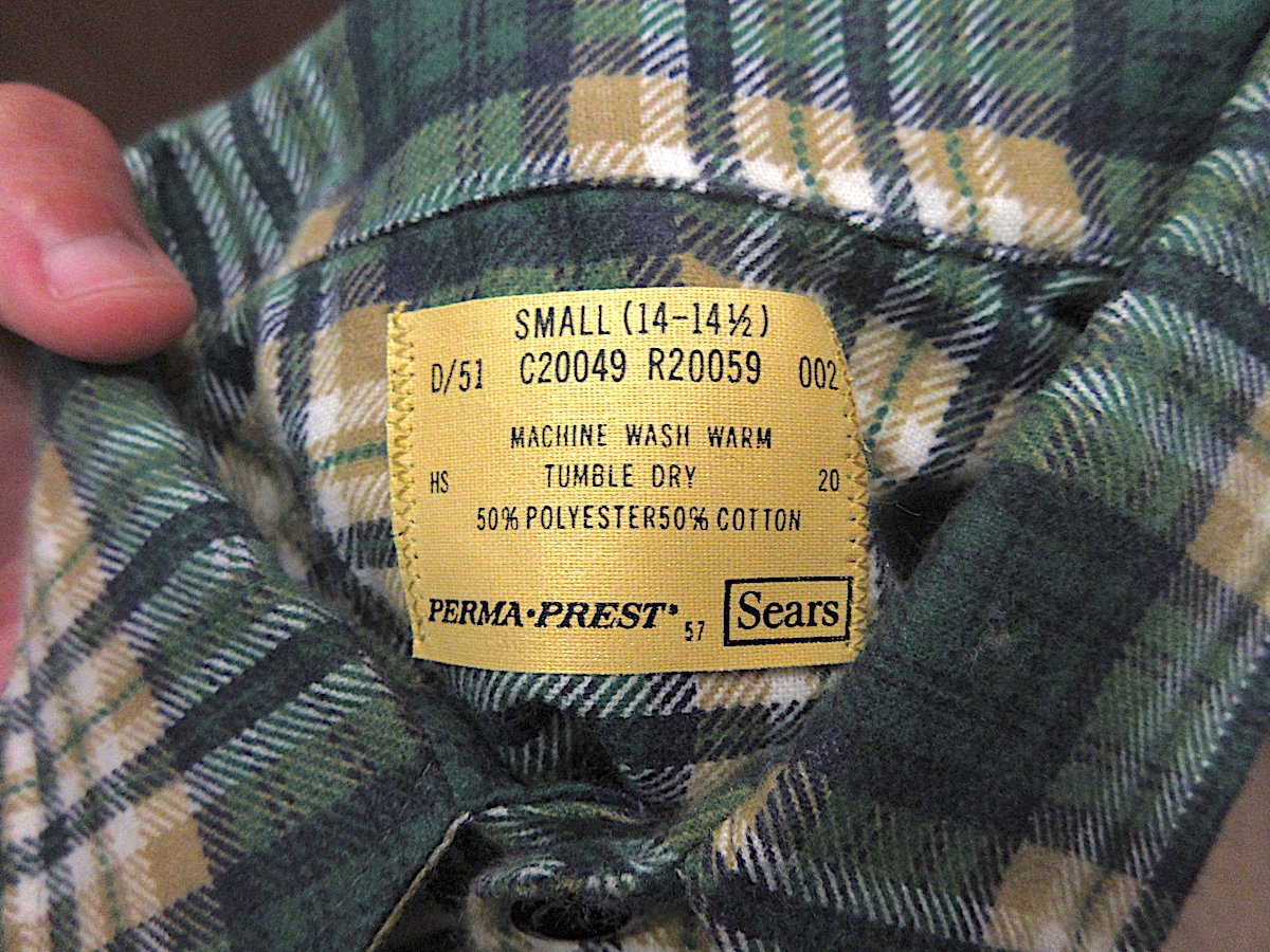 ビンテージ70's○DEADSTOCK Searsチェックプリントネルシャツsize S○25