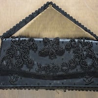 ビンテージ60’s70’s●装飾付きハンドバッグ黒●250224z6-bag-hnd鞄レディースレトロ花柄