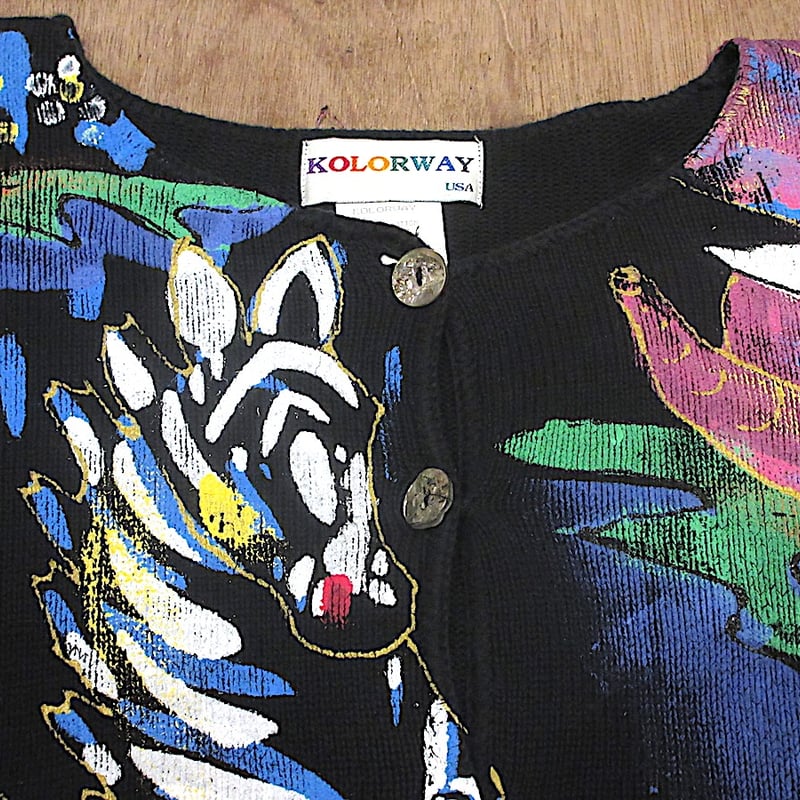 ビンテージ90's○レディースKOLORWAYハンドペイントコットンニット