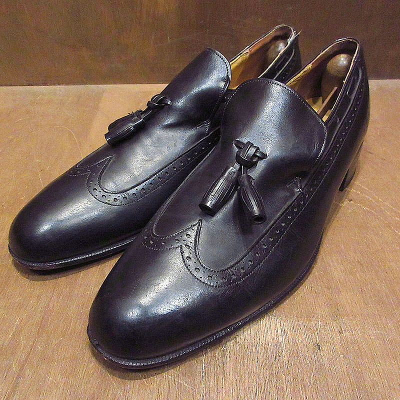 ビンテージ○Johnston & Murphyウイングチップタッセルローファー黒  