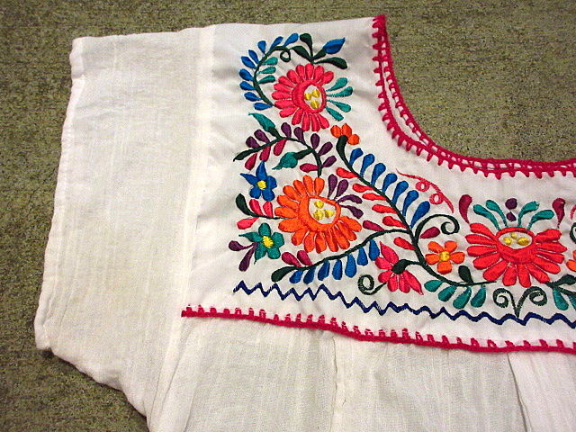 ビンテージ70's○レディースメキシコ刺繍半袖ブラウス白