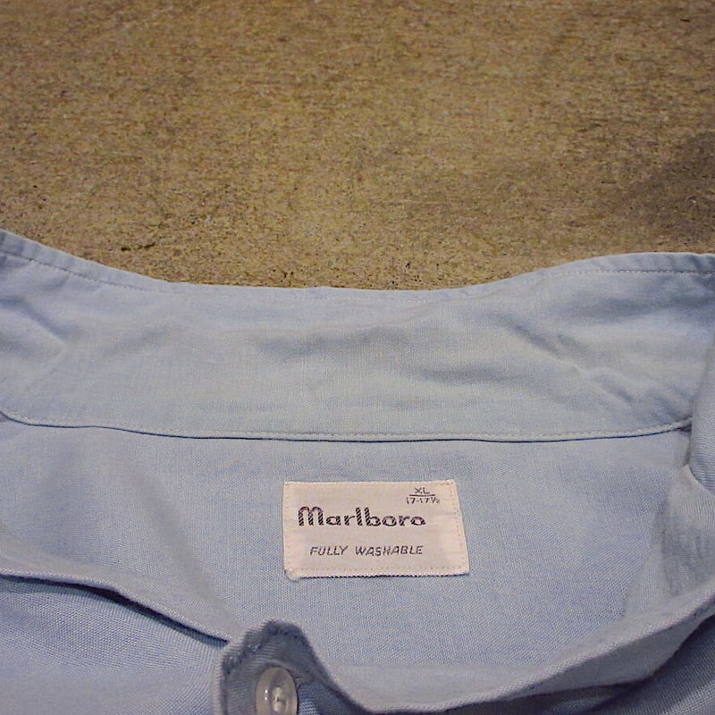 ビンテージ50's60's○Marlboro刺繍入りレーヨンループカラーシャツ水色