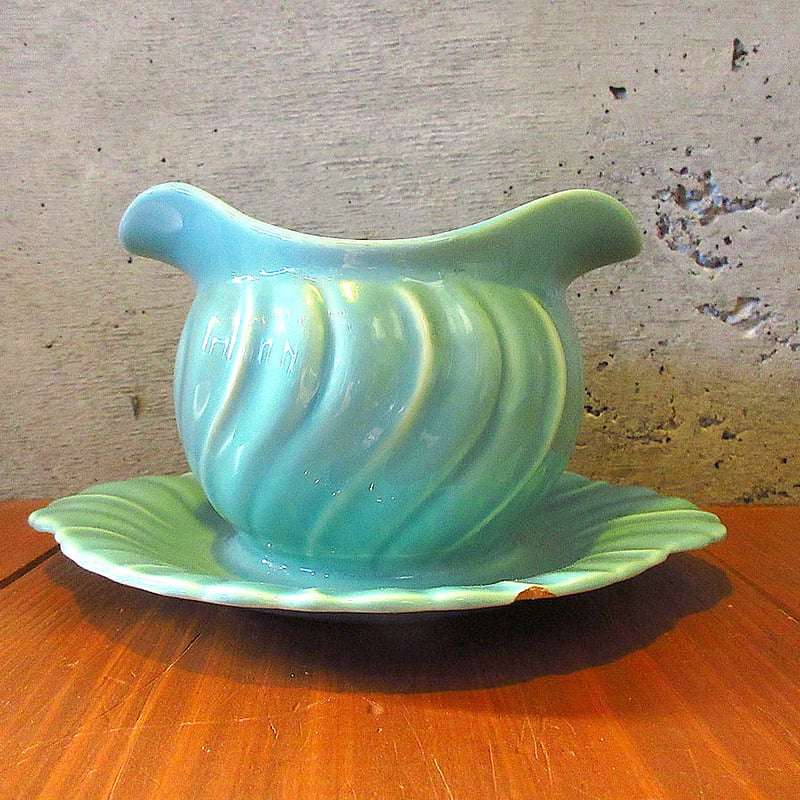 ビンテージ40's○FRANCISCAN WAREセラミックグレービーボート水色