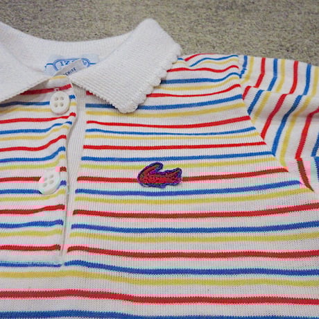 ビンテージ80's●IZOD LACOSTEマルチカラーボーダーポロシャツsize T3●220818r12-k-plsh古着トップスラコステアイゾッドUSA