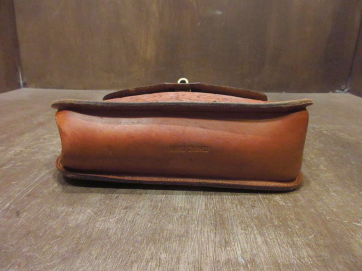 ビンテージ-70's○型押しレザーショルダーバッグ茶○240910j2 ビンテージ-70's○型押しレザーショルダーバッグ茶○240910j2