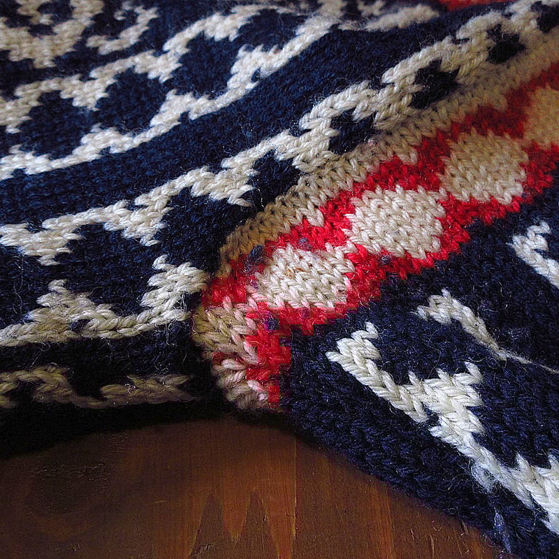 ビンテージ○DALE of NORWAY総柄セーター紺×白×赤size M○250108j3-