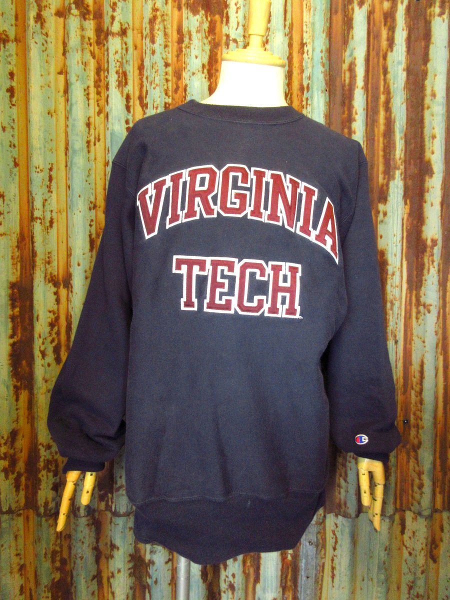 ビンテージ90's○Champion VIRGINIA TECHリバースウィーブスウェット紺s
