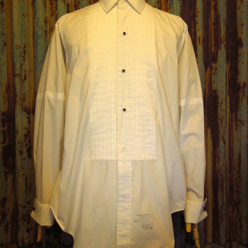 80s　PRONTI　ビンテージ　ドレスシャツ　シャツ　プリーツ　刺繍　シンプル海外企画