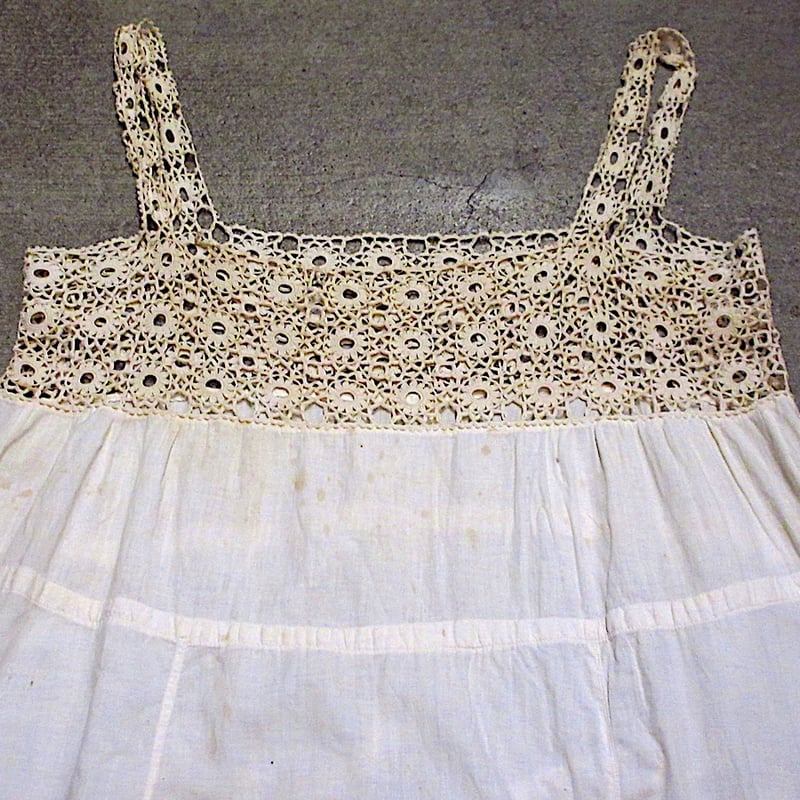 ビンテージ~20's○レース刺繍柄コットンキャミソールワンピース白×生成