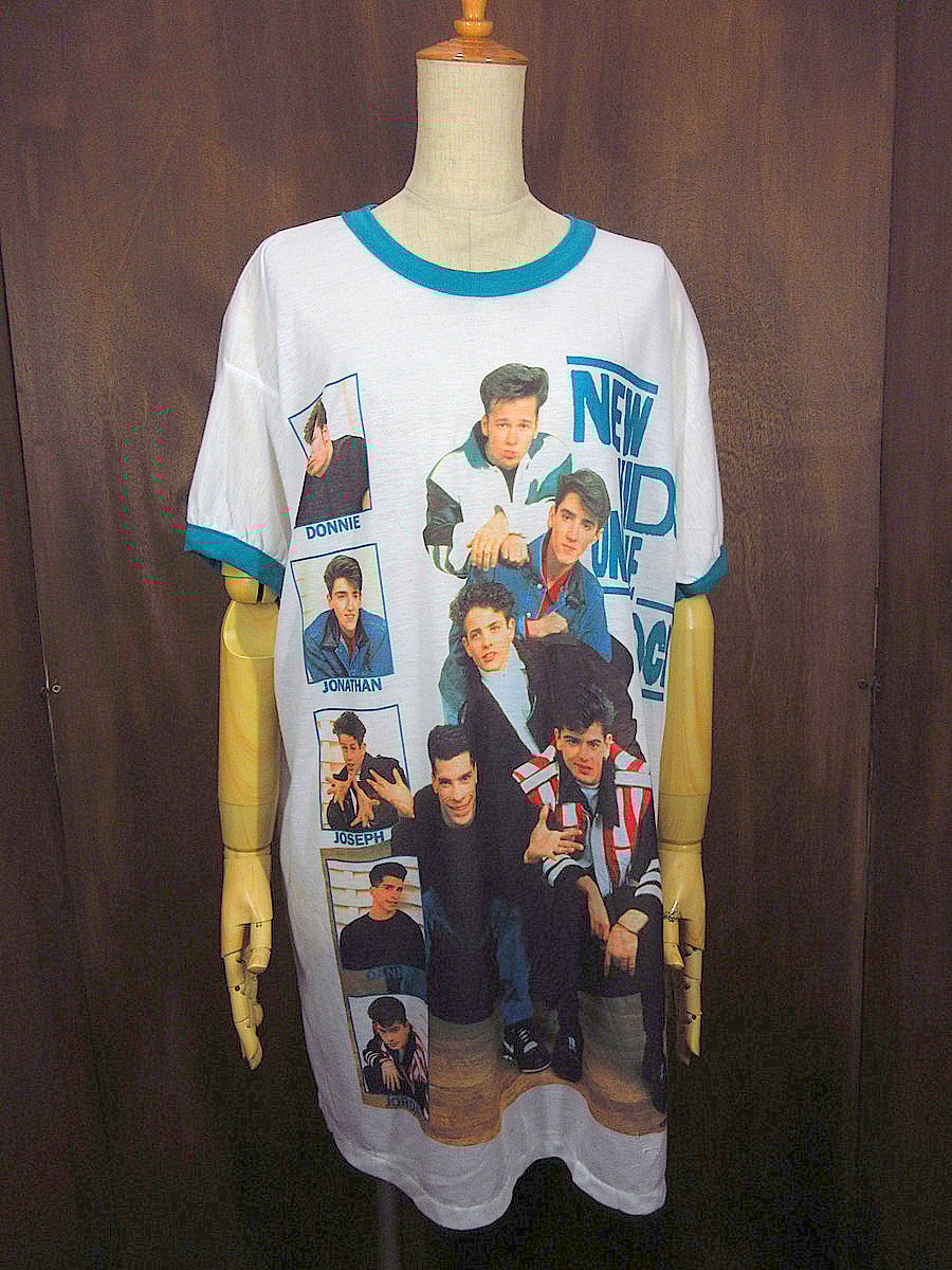USA製@1990】NKOTB リンガーTシャツ 白xピンク フリーサイズ