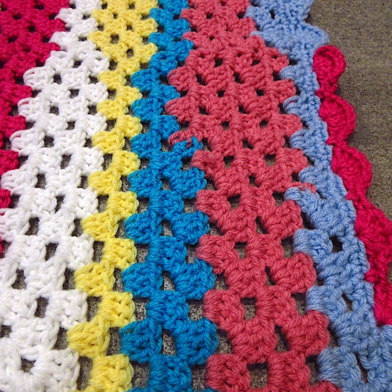 ビンテージ○かぎ針編みブランケットsize約88cm×約90cm○230112c6-blk