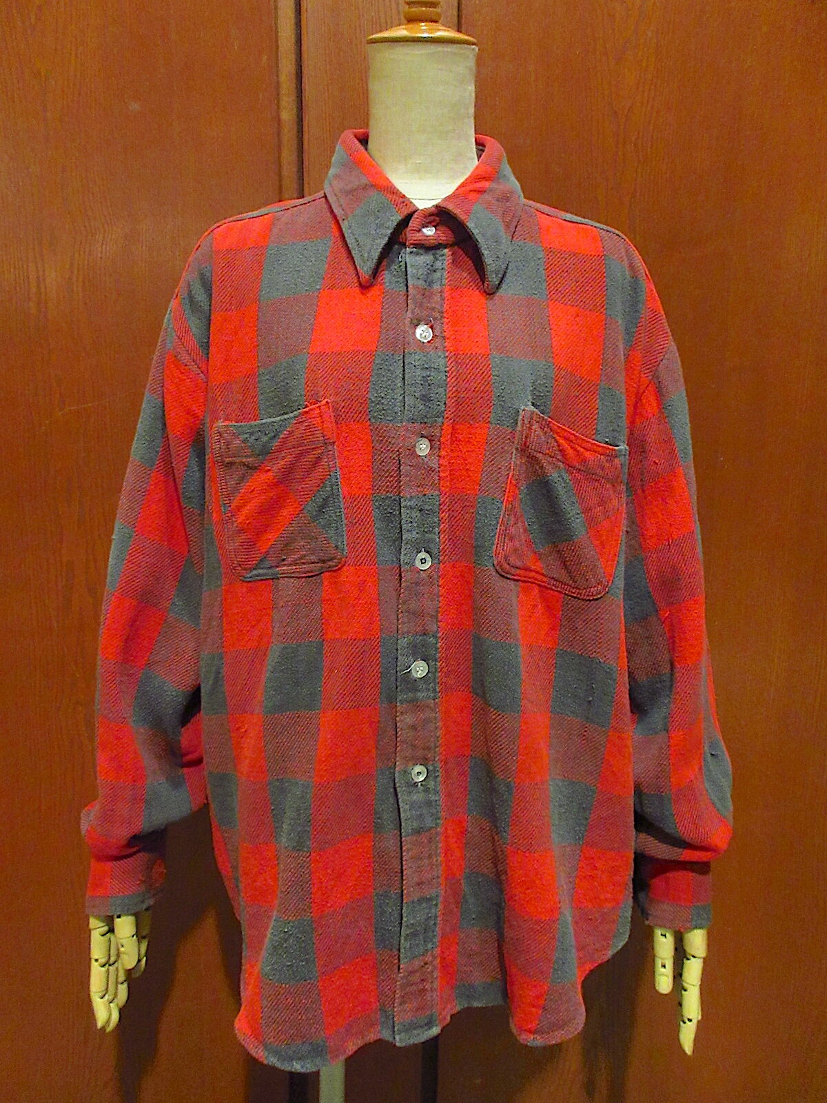 ビンテージ80's○WOODLANDチェックヘビーネルシャツ赤×グレー ビンテージ80's○WOODLANDチェックヘビーネルシャツ赤×グレー