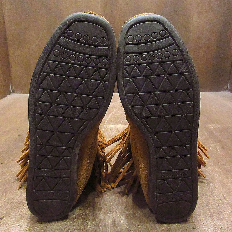 MINNETONKA○レディースフリンジ付きスウェードモカシンブーツ茶