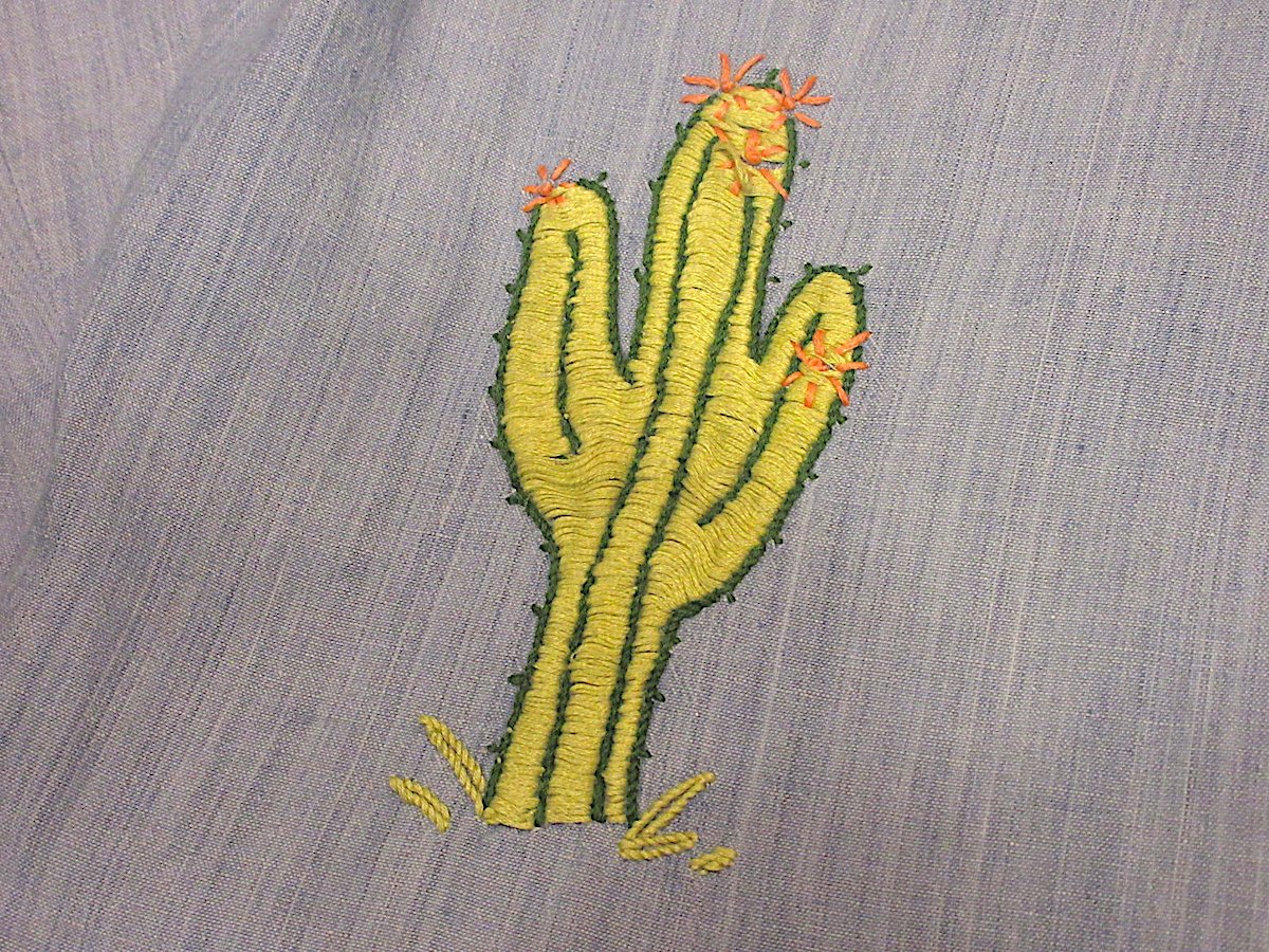 ビンテージ70's○刺繍入りシャンブレーシャツsize M○250421z2-m