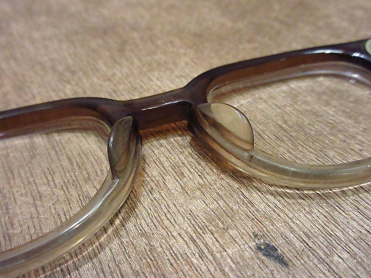 推定50年代 B＆L ブラウンウッド ブローフレーム 1/10 12kgf ビンテージ50's60's○ウェリントンブロー眼鏡茶○230924i8-eygls