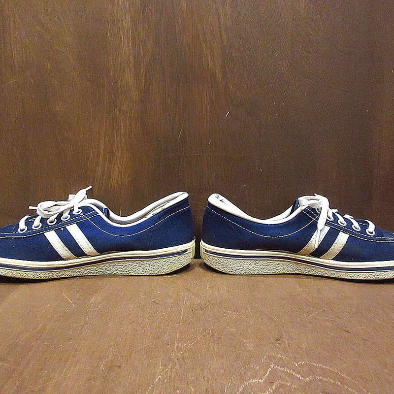 ビンテージ70's○DEADSTOCKレディース2本ラインキャンバススニーカー紺