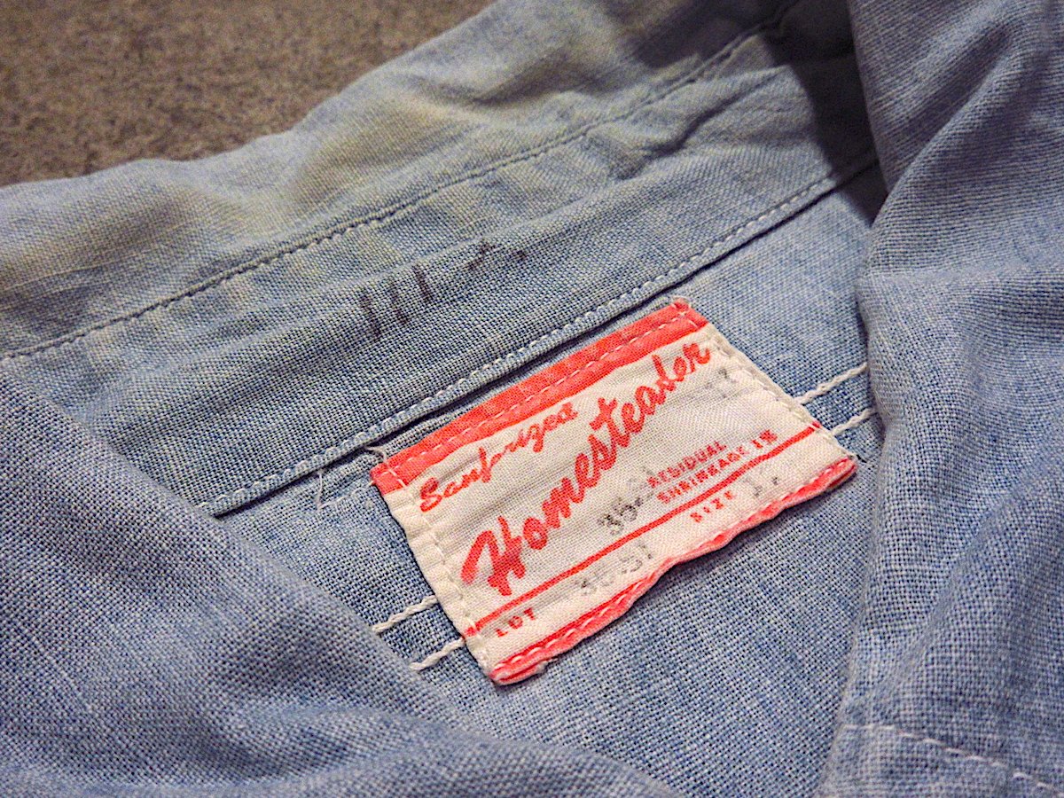 ビンテージ40’s50s●steaderマチ付きシャンブレーワークシャツ●240618m7-m-lssh-wkトップスメンズ古着 ビンテージ40's50s○Homesteaderマチ付きシャンブレーワーク