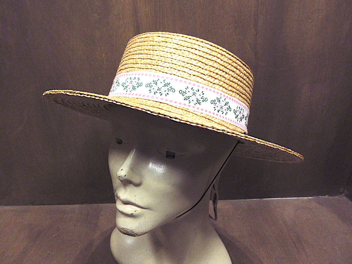 ビンテージ70's80's○花柄リボン付きボーターハットsize M○220429r7 ビンテージ70's80's○花柄リボン付きボーターハットsize M○220429r7