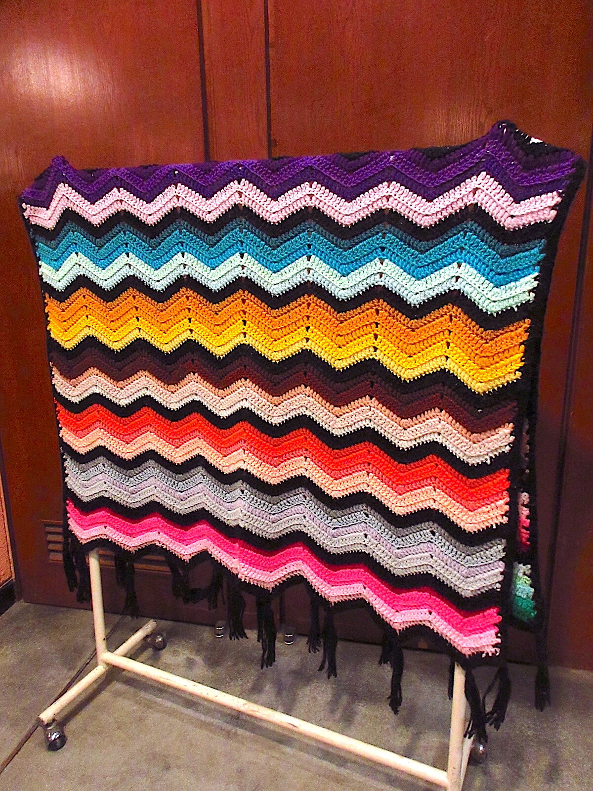 BQMV かぎ針編み ニット ラグ ビンテージ フリンジ ダイヤ織り AN