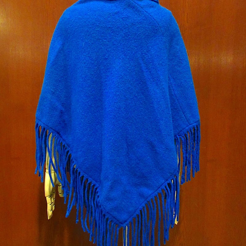 ビンテージ50's○PENDLETONレディースフリンジ付きポンチョ青