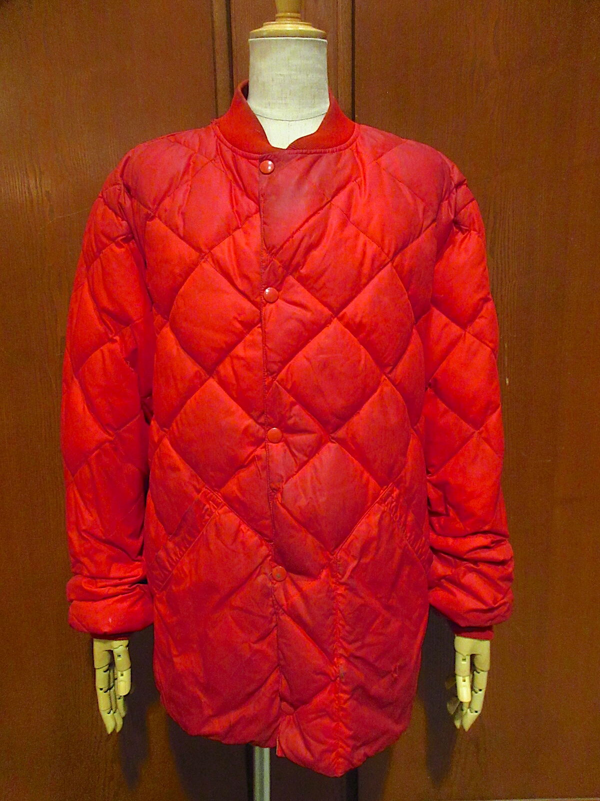 EDDIE BAUER / BAUER DOWN/ダウンジャケット/キルティング/XL/ポリエステル/YLW ビンテージ50's○Eddie Bauerナイロンキルティングダウンジャケット赤