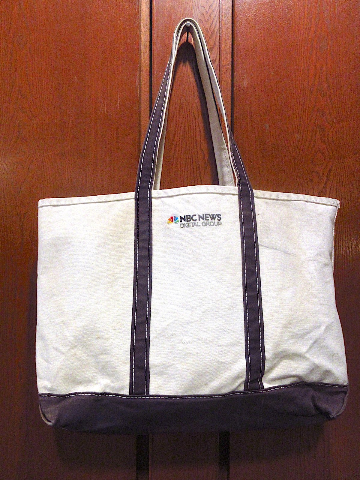 ビンテージ90's○L.L.Bean刺繍入りキャンバストートバッグ紺×生成り