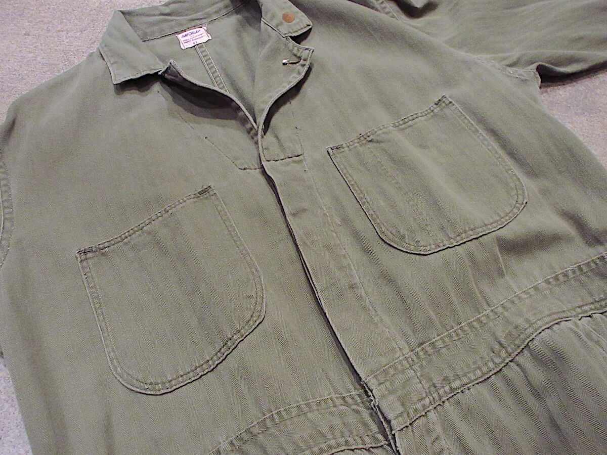 ビンテージ40's○月桂樹ボタン付きコットンHBTオールインワンsize 42